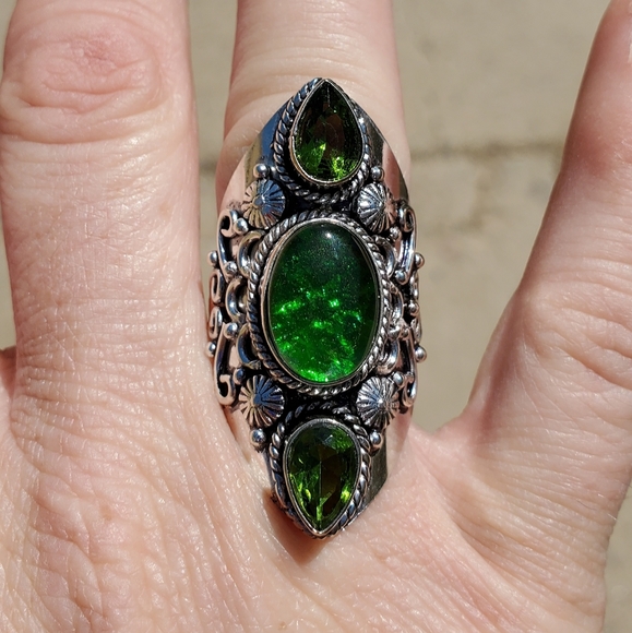 New Triplet Opal & Peridot 925 Silver Statement Ring. - Picture 6 of 12